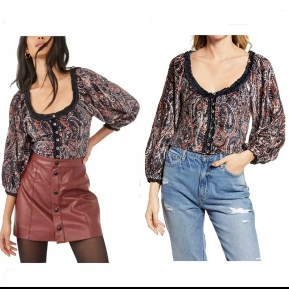 🌹NWT🌹FREE PEOPLE Dare Me Velvet Blouse, sz XS - Picture 1 of 9